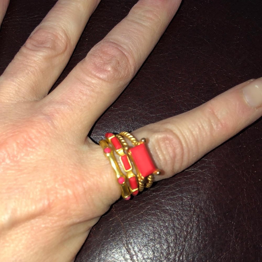 Gold tone multilayer ring with with colored stone